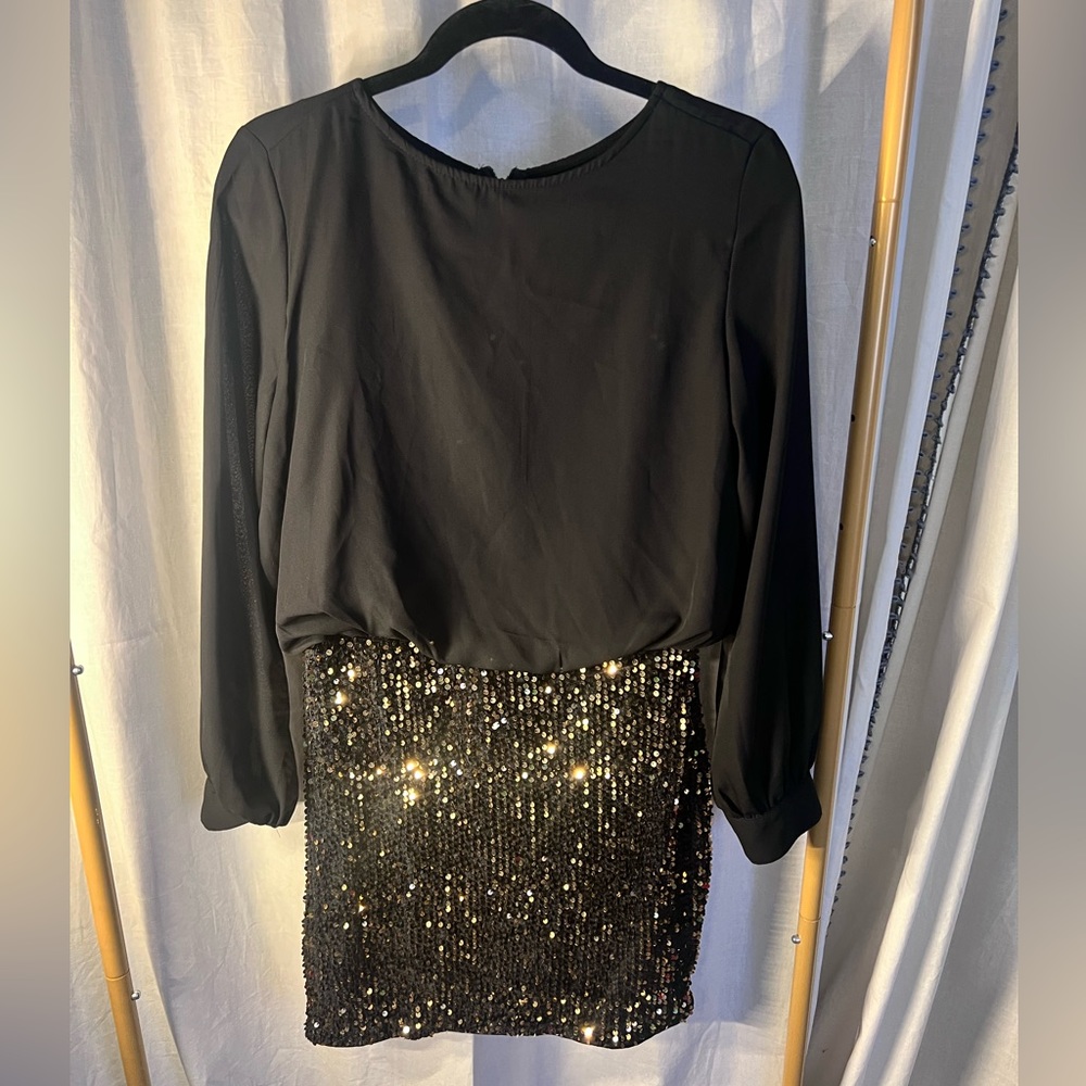 Romwe Women's  Layered  Sparkle Sequin Tank Dress Black Medium
